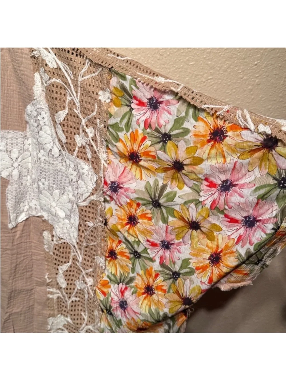 🌸POL Floral Patchwork Kimono Cardigan - Beige & Yellow Large P003